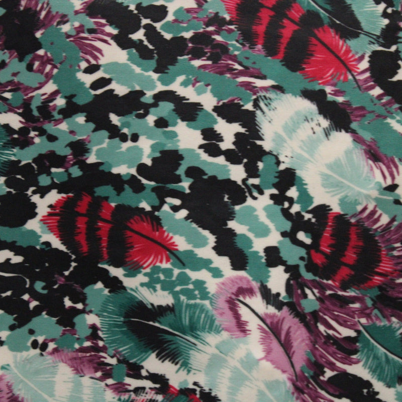 Watercolor Feathers Spandex Fabric - Watercolor Feathers Print, 58"/60" Width (Yard (36" X 60"))