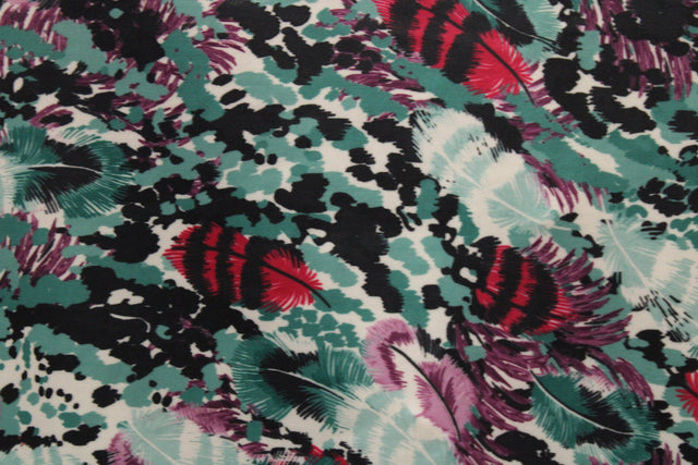 Watercolor Feathers Spandex Fabric - Watercolor Feathers Print, 58"/60" Width (Yard (36" X 60"))