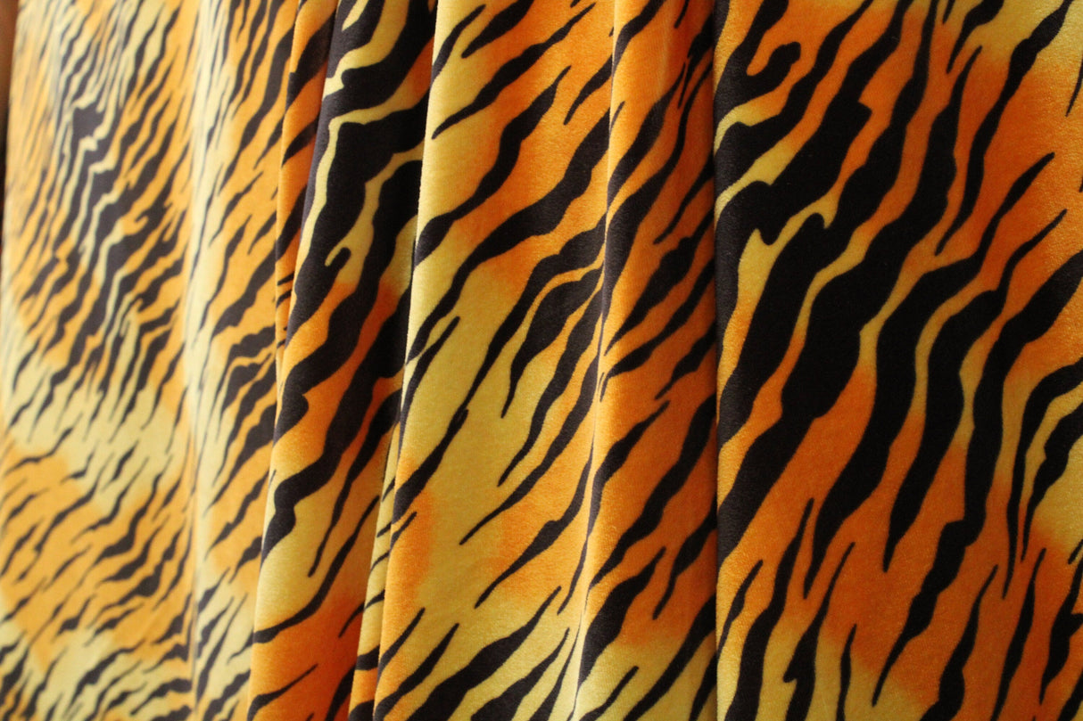 Tiger Velvet Fabric - Tiger Print, 4-Way Stretch, 36" X 60" (1 Yard)