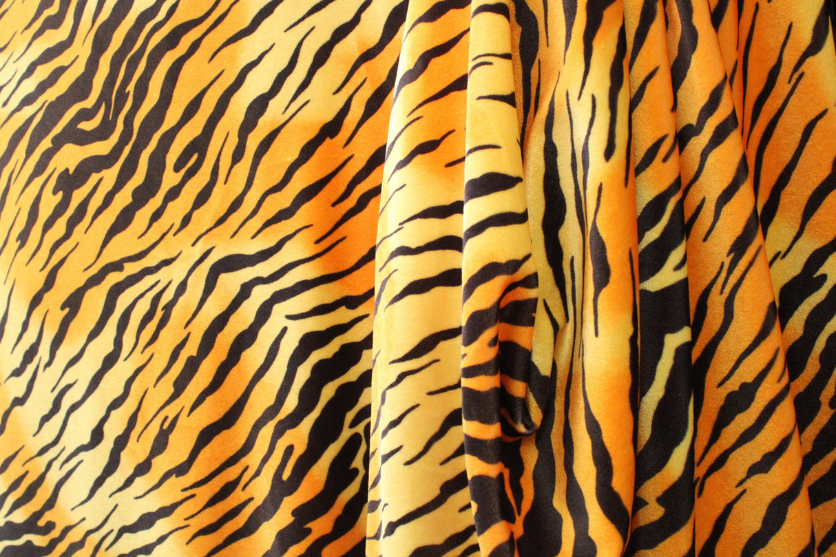 Tiger Velvet Fabric - Tiger Print, 4-Way Stretch, 36" X 60" (1 Yard)