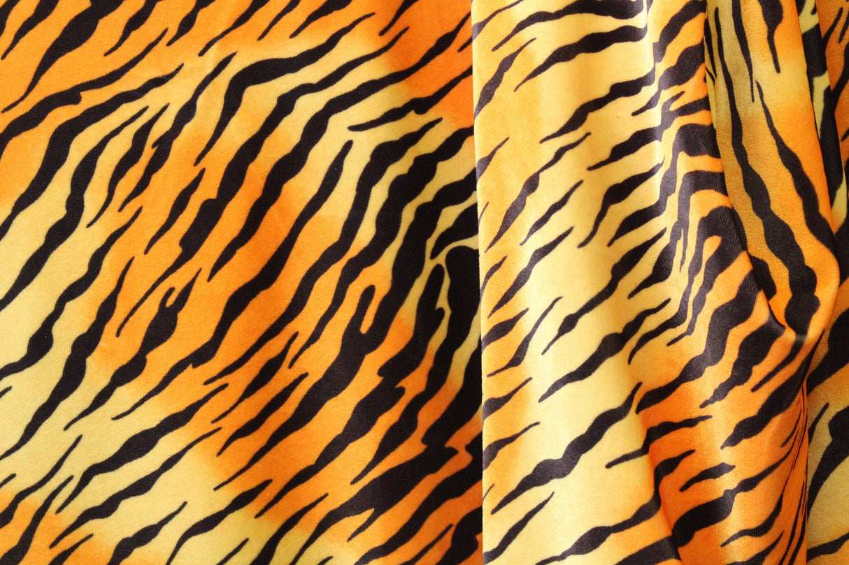 Tiger Velvet Fabric - Tiger Print, 4-Way Stretch, 36" X 60" (1 Yard)