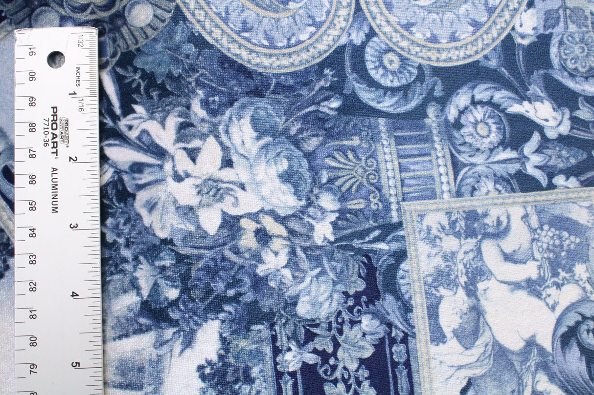 Blue Renaissance Velvet Fabric - Blue Cheetah Print, 36" X 60" (1 Yard)