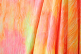 Crinkled Neon Tie Dye Velvet Fabric - Neon Green/Neon Coral Tie Dye, 36" X 60" Width (1 Yard)
