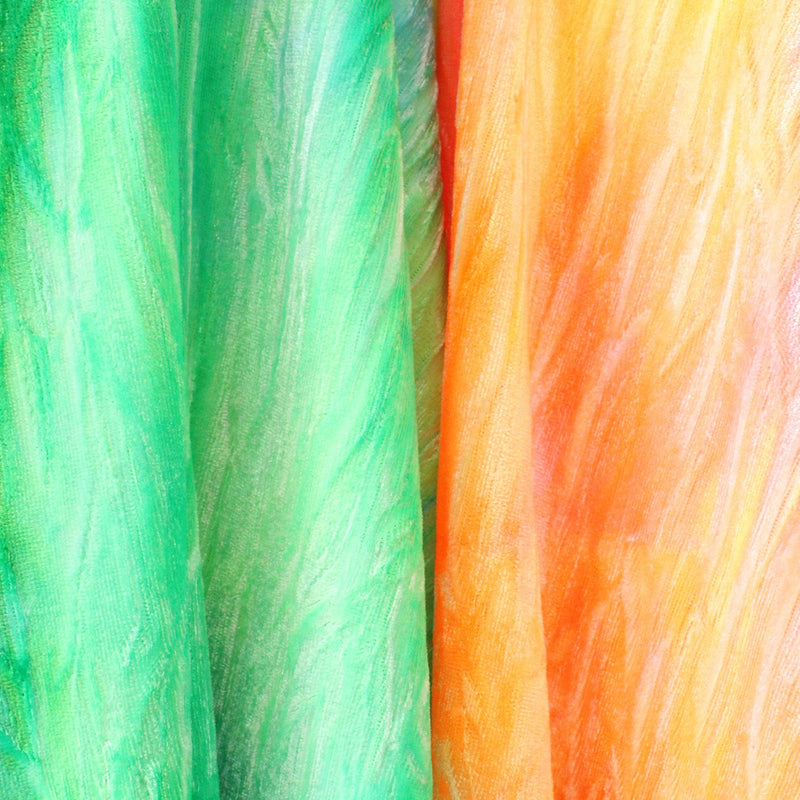 Crinkled Neon Tie Dye Velvet Fabric - Neon Green/Neon Coral Tie Dye, 36" X 60" Width (1 Yard)