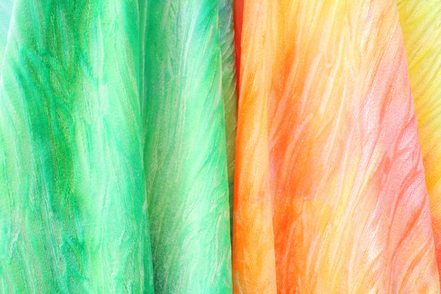 Crinkled Neon Tie Dye Velvet Fabric - Neon Green/Neon Coral Tie Dye, 36" X 60" Width (1 Yard)