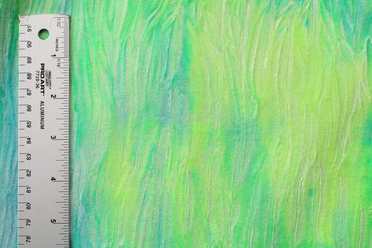 Crinkled Neon Tie Dye Velvet Fabric - Neon Green/Neon Coral Tie Dye, 36" X 60" Width (1 Yard)