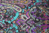 Teal And Purple Paisley Burnout Velvet Fabric - Teal And Purple Paisley, 4-Way Stretch (1 Yard)