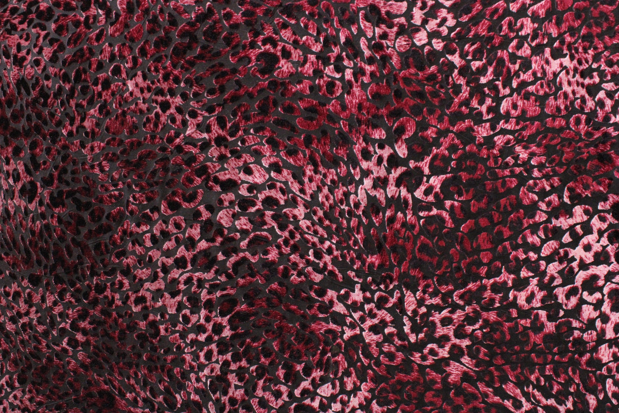 Maroon Cheetah Burnout Velvet Fabric - Maroon Cheetah, 4-Way Stretch, 1 Yard