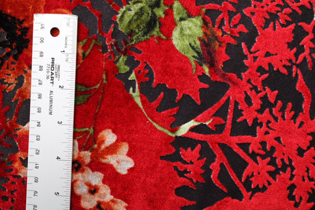 Red And Orange Floral Burnout Velvet Fabric - Red And Orange Floral, 4-Way Stretch, 1 Yard (Yard)