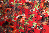 Red And Orange Floral Burnout Velvet Fabric - Red And Orange Floral, 4-Way Stretch, 1 Yard (Yard)