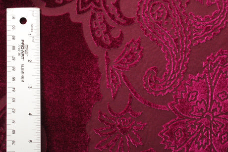 Large Fuchsia Paisley Burnout Velvet Fabric - Fuchsia Paisley, 4-Way Stretch (1 Yard)