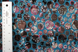 Paisley Dots Burnout Velvet Fabric - Teal, Brown Paisley Dots, 36" Width (1 Yard)