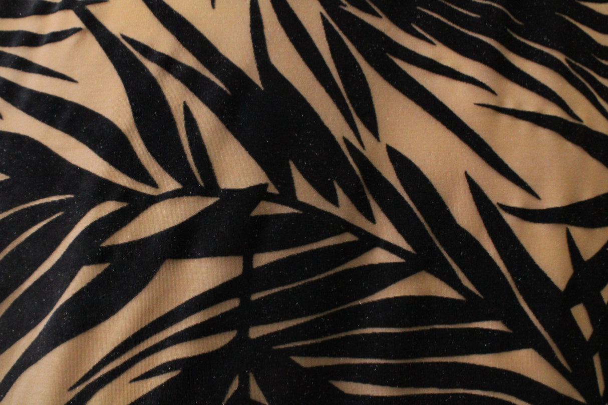 Palm Leaves Burnout Velvet Fabric - Black, Teal, White, Gray Palm Leaves, 36" X 60" (1 Yard)