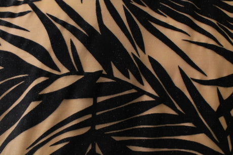 Palm Leaves Burnout Velvet Fabric - Black, Teal, White, Gray Palm Leaves, 36" X 60" (1 Yard)