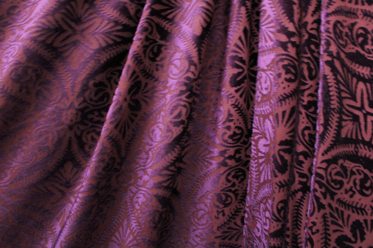 Lili Damask Burnout Velvet Fabric - 4-Way Stretch Damask Pattern, 36" Width (1 Yard)