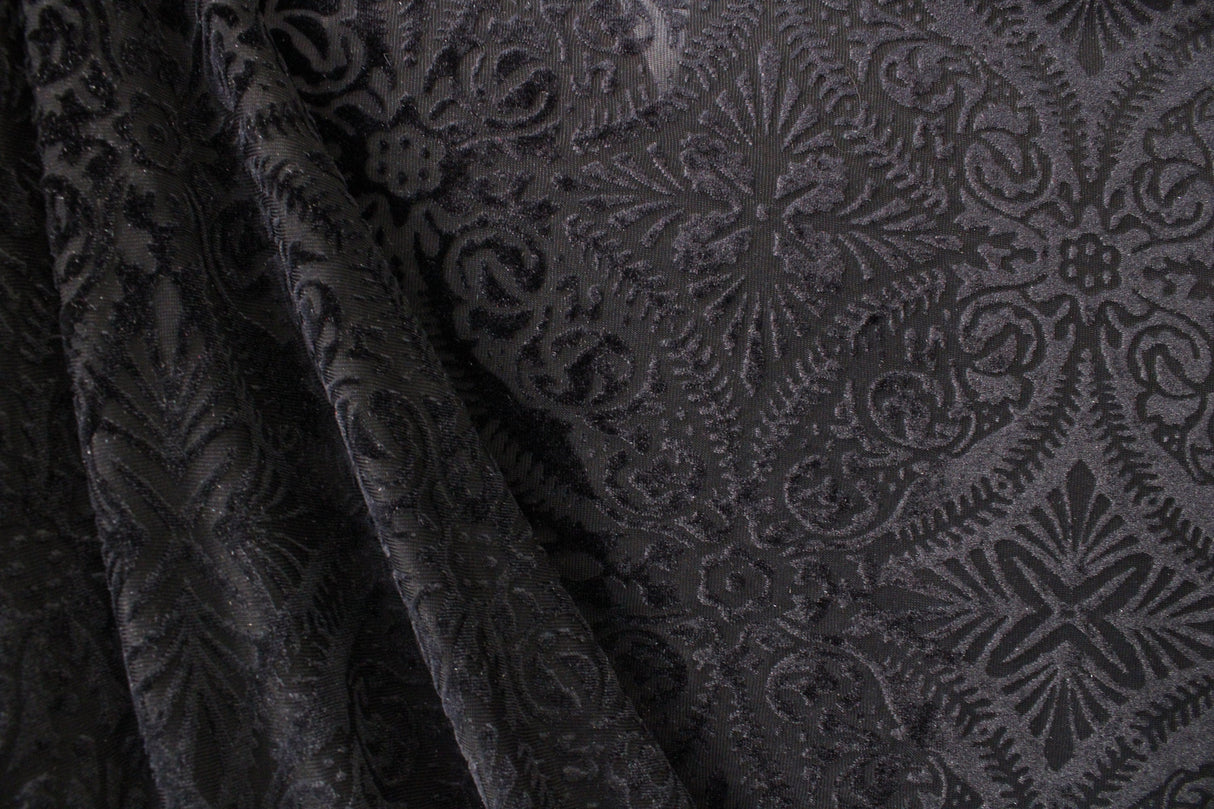 Lili Damask Burnout Velvet Fabric - 4-Way Stretch Damask Pattern, 36" Width (1 Yard)