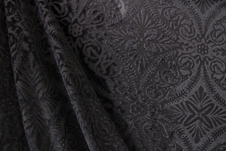 Lili Damask Burnout Velvet Fabric - 4-Way Stretch Damask Pattern, 36" Width (1 Yard)