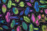 Psychadelic Mushrooms Polyester Spandex Fabric - BlackLight Reactive, 58"/60" Width (1 Yard)
