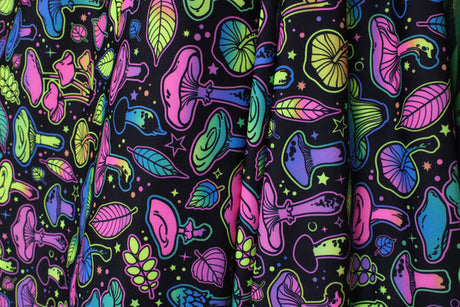 1 Yard Psychedelic Mushroom Blacklight Reactive Four Way Stretch Spandex Fabric for Swimwear 58"/60" Width