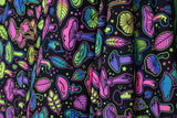 Psychadelic Mushrooms Polyester Spandex Fabric - BlackLight Reactive, 58"/60" Width (1 Yard)