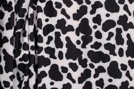 Black And White Cow Print Polyester Spandex Fabric - Black And White Cow Print, 58"/60" Width (1 Yard)