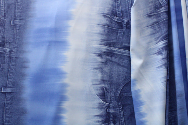 Jean Dip Dyed Print Polyester Spandex Fabric - Dip Dyed Print, 58"/60" Width (1 Yard)