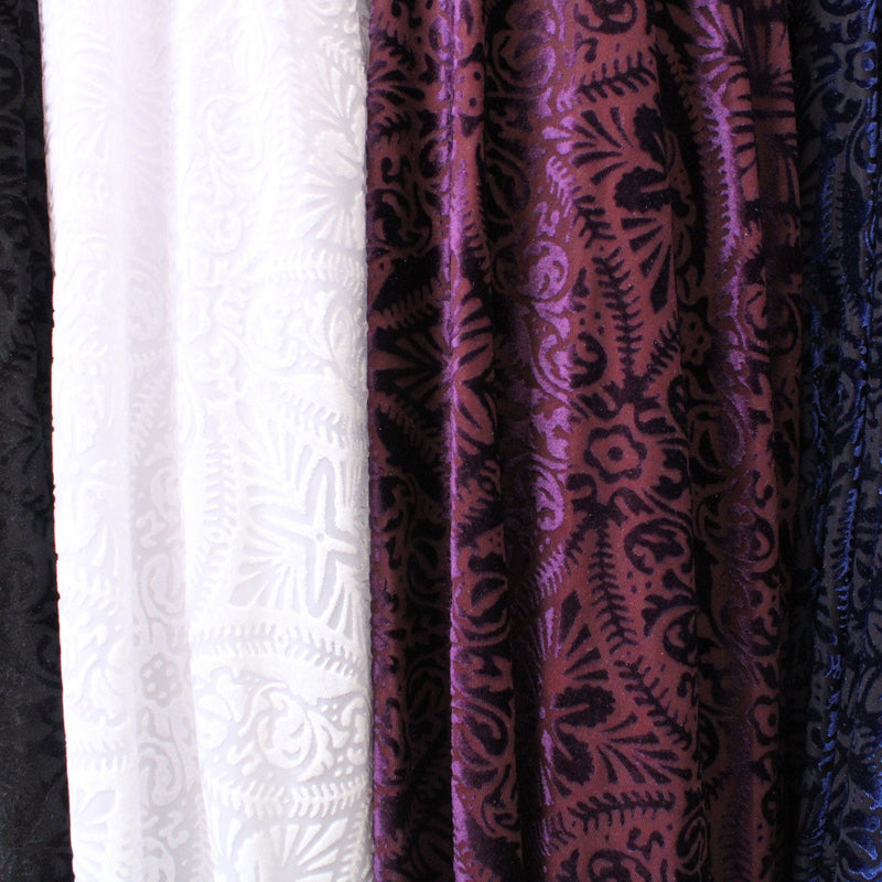 Lili Damask Burnout Velvet Fabric - 4-Way Stretch Damask Pattern, 36" Width (1 Yard)