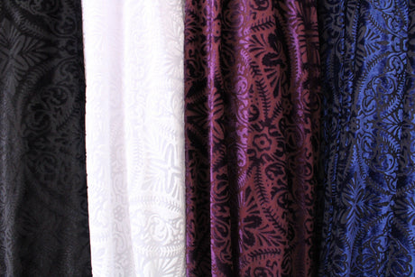 Lili Damask Burnout Velvet Fabric - 4-Way Stretch Damask Pattern, 36" Width (1 Yard)