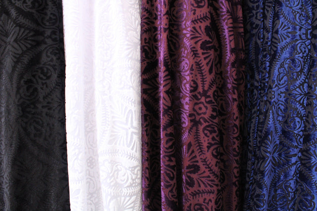 Lili Damask Burnout Velvet Fabric - 4-Way Stretch Damask Pattern, 36" Width (1 Yard)