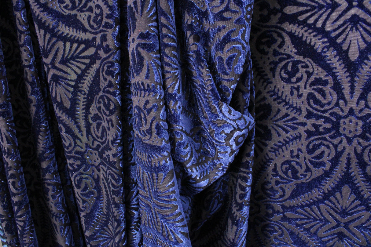 Lili Damask Burnout Velvet Fabric - 4-Way Stretch Damask Pattern, 36" Width (1 Yard)