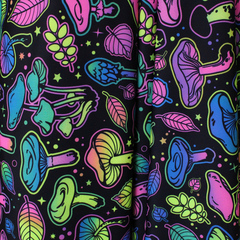 Psychadelic Mushrooms Polyester Spandex Fabric - BlackLight Reactive, 58"/60" Width (1 Yard)