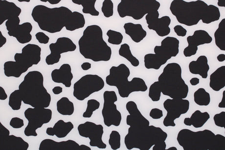 Black And White Cow Print Polyester Spandex Fabric - Black And White Cow Print, 58"/60" Width (1 Yard)