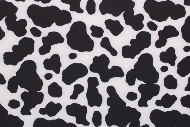 Black And White Cow Print Polyester Spandex Fabric - Black And White Cow Print, 58"/60" Width (1 Yard)