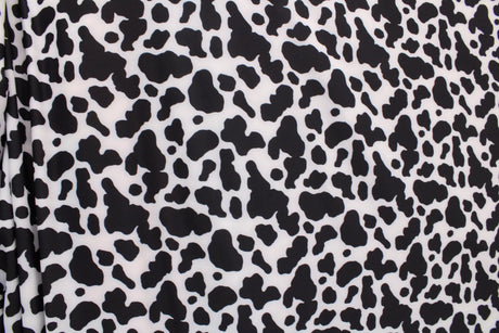 Black And White Cow Print Polyester Spandex Fabric - Black And White Cow Print, 58"/60" Width (1 Yard)
