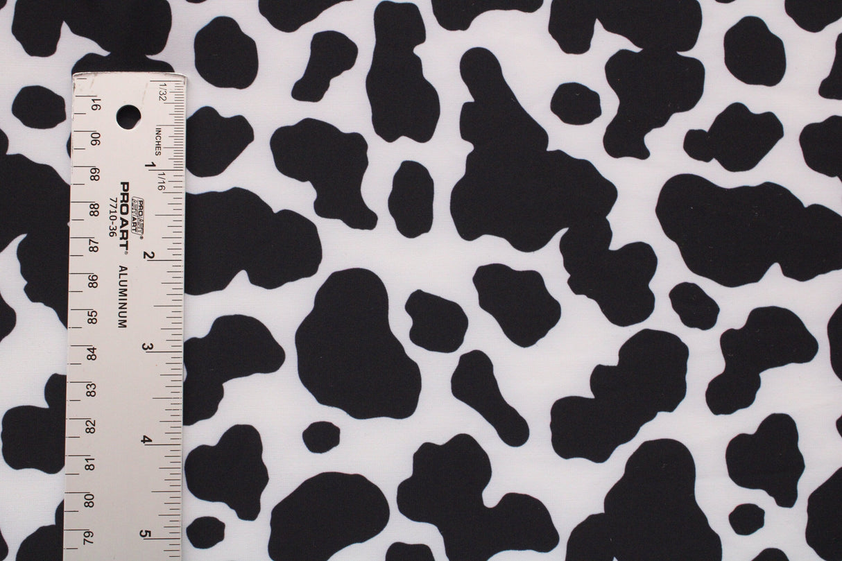 Black And White Cow Print Polyester Spandex Fabric - Black And White Cow Print, 58"/60" Width (1 Yard)