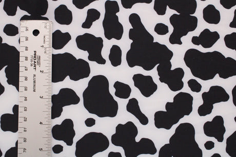 Black And White Cow Print Polyester Spandex Fabric - Black And White Cow Print, 58"/60" Width (1 Yard)