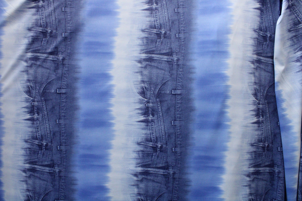 Jean Dip Dyed Print Polyester Spandex Fabric - Dip Dyed Print, 58"/60" Width (1 Yard)
