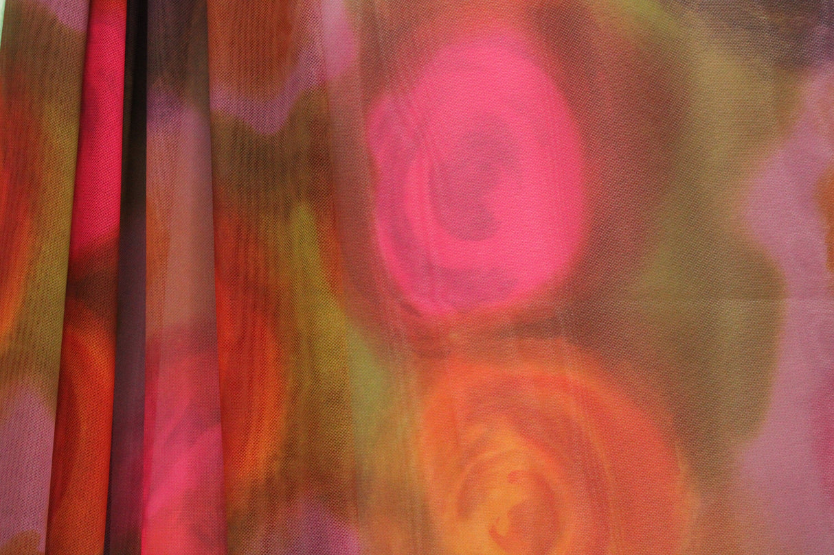 Watercolor Roses Printed Mesh Fabric - Watercolor Roses Print, 36" X 60" (1 Yard)