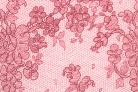 Pink Lace Printed Mesh Fabric - Pink Lace, 4-Way Stretch, 36" X 60" (1 Yard)