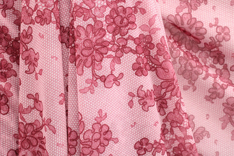 Pink Lace Printed Mesh Fabric - Pink Lace, 4-Way Stretch, 36" X 60" (1 Yard)
