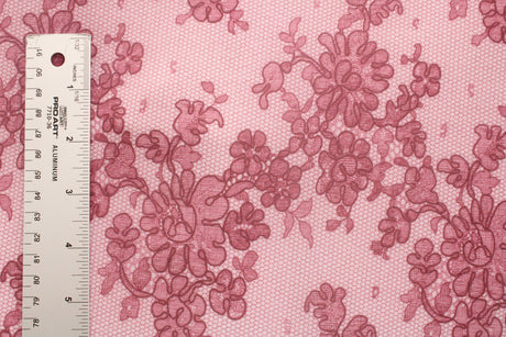 Pink Lace Printed Mesh Fabric - Pink Lace, 4-Way Stretch, 36" X 60" (1 Yard)
