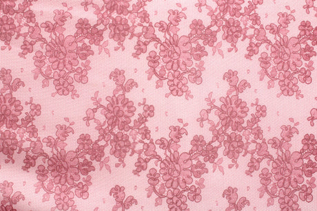 Pink Lace Printed Mesh Fabric - Pink Lace, 4-Way Stretch, 36" X 60" (1 Yard)