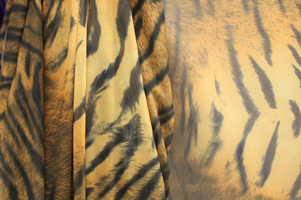 Elegant Tiger Printed Mesh Fabric - Tiger Print, 36" X 60" (1 Yard)