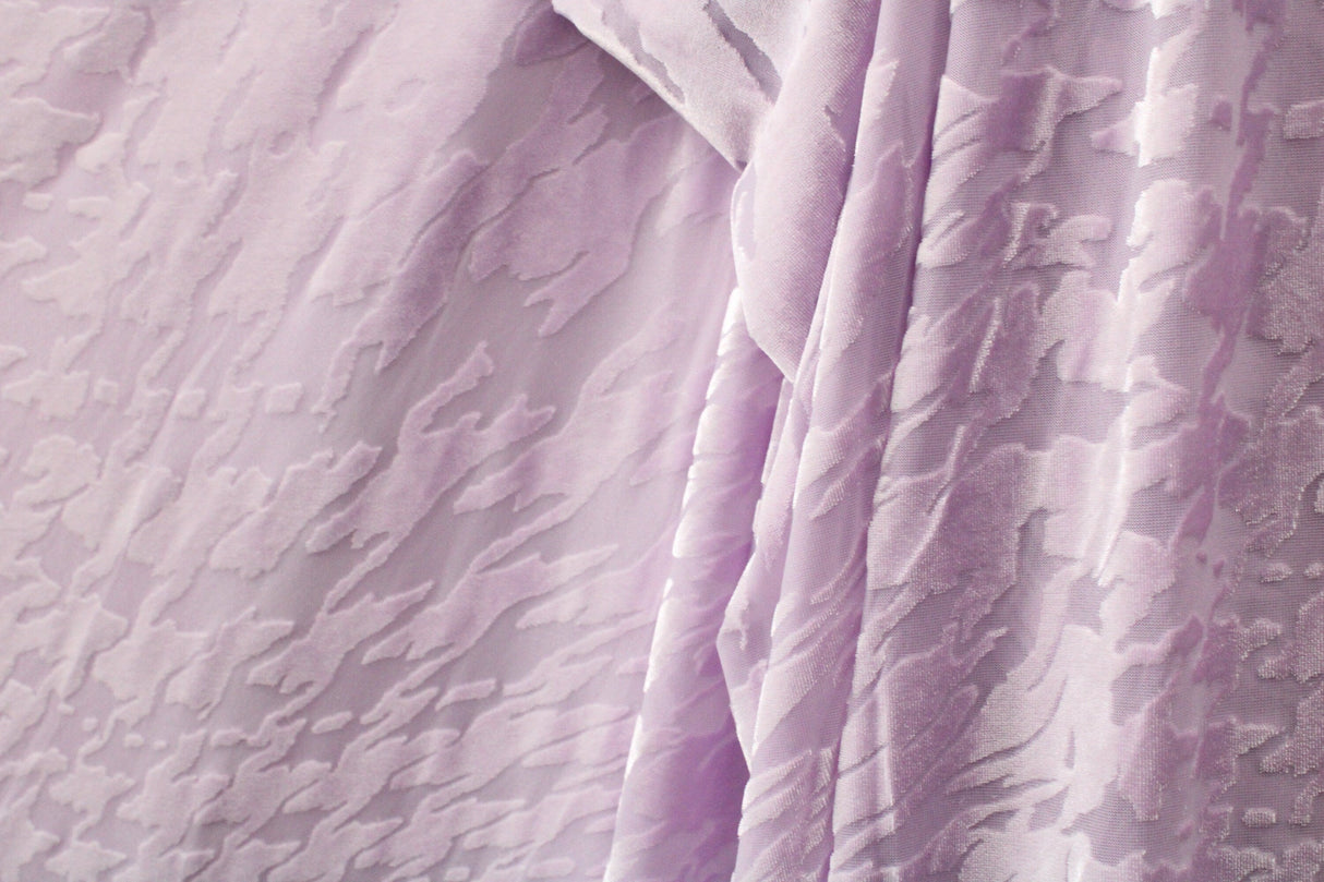 Lilac Abstract Zebra Burnout Velvet Fabric - Lilac Abstract Zebra, 4-Way Stretch, 58" Width (1 Yard)