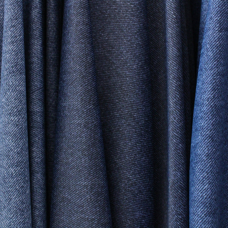 Denim Wash Polyester Spandex Fabric - Denim Print, Light/Medium/Dark, 58"/60" Width (1 Yard)