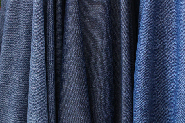 Denim Wash Polyester Spandex Fabric - Denim Print, Light/Medium/Dark, 58"/60" Width (1 Yard)