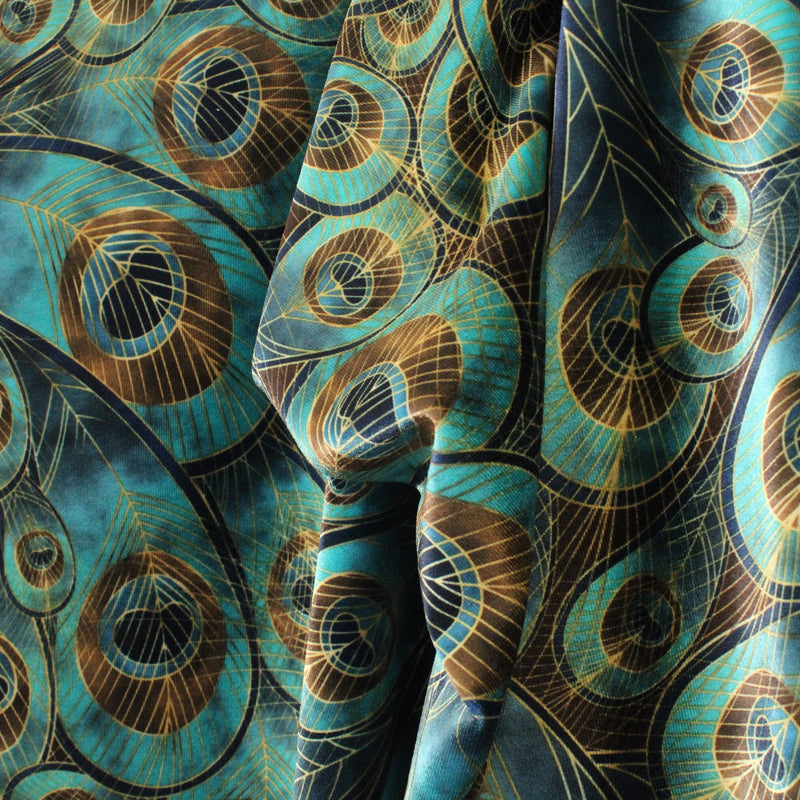 Vibrant Peacock Velvet Fabric - Peacock Print, 4-Way Stretch, 36" X 60" (1 Yard)