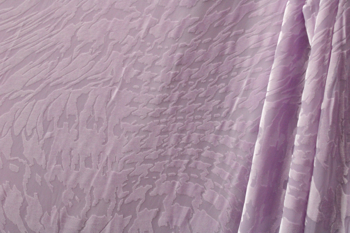Lilac Abstract Zebra Burnout Velvet Fabric - Lilac Abstract Zebra, 4-Way Stretch, 58" Width (1 Yard)