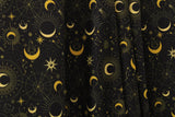 Black & Gold Midnight Sky Polyester Spandex Fabric - Black And Gold Printed, 58/60" Width (1 Yard)