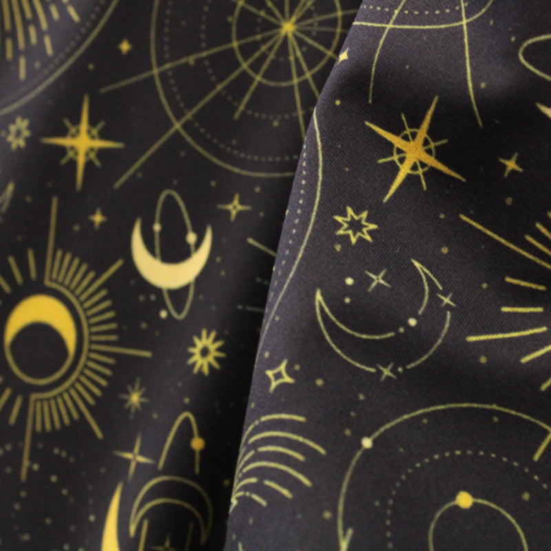 Black & Gold Midnight Sky Polyester Spandex Fabric - Black And Gold Printed, 58/60" Width (1 Yard)
